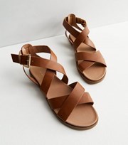 New Look Tan Leather-Look Strappy Footbed Sandals